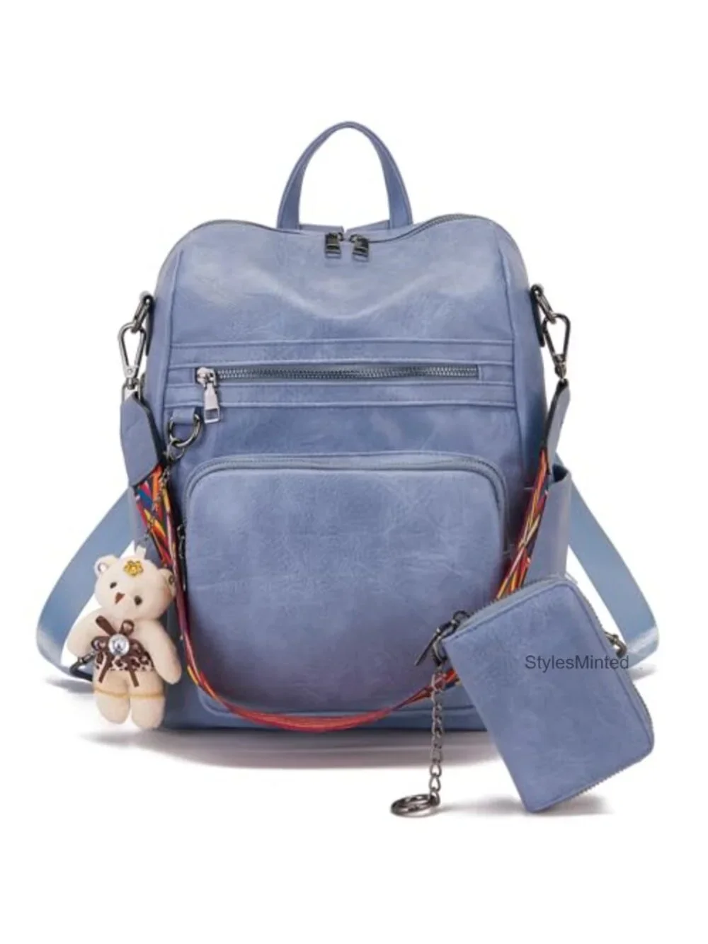 Women's PU Leather Convertible Backpack Purse with Detachable Strap for Travel